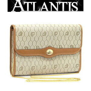 Christian Dior Honeycomb Chain Shoulder Bag Leather Beige Tan Brown